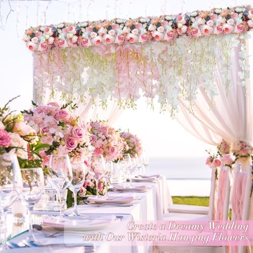 60 Pack White Pink Wisteria Hanging Flowers, Fake Hanging Flowers for Decoration, Artificial Flowers,Vines for Bedroom,Flower Garland for Home,Party,Garden, Wall,Wedding Decoration(3.6 Ft/Pcs) - Image 2