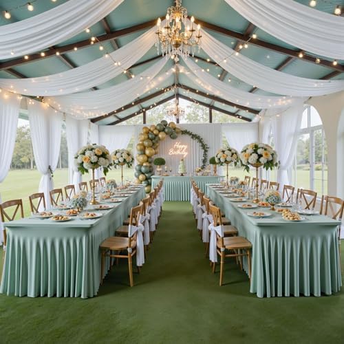 6 Pack Sage Green Spandex Table Clothes for 8 Foot Rectangle Tables, Wrinkle Free Fitted Table Cover 8ft Stretch Tablecloths Desk Skirt for Parties Weddings Birthday Banquet Baby Shower - Image 4