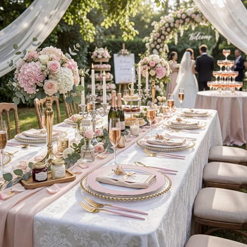WDF 60pcs Pink Plastic Plates - 10.25inch Baroque Pink And Gold Disposable Dinner Plates for Upscale Parties -Special for Baby Shower/Birthday/Weddings - Image 5