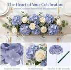 AVIVIHO 65pcs Dusty Blue Hydrangea Artificial Flowers Bulk, Fake Flowers - Image 2