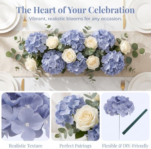 AVIVIHO 65pcs Dusty Blue Hydrangea Artificial Flowers Bulk, Fake Flowers - Image 2