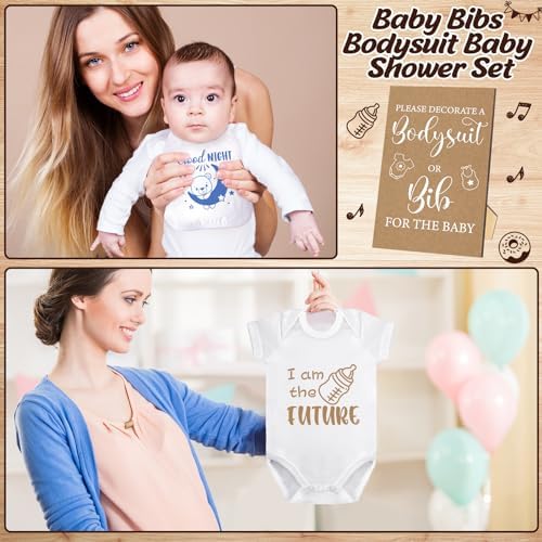Panitay 100 Pcs White Baby Bodysuits Bibs Kit 25 Guests, Retro - Image 5