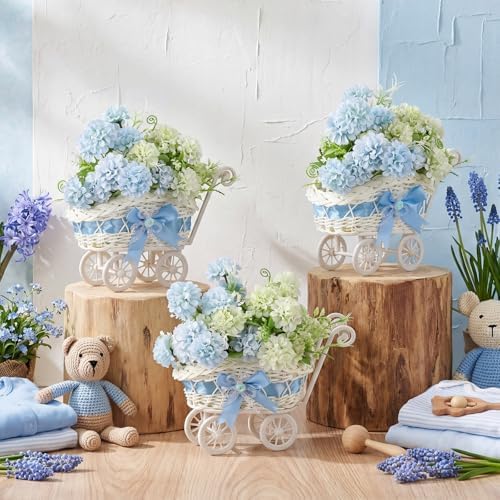 3 Pack Blue Rattan Stroller Baby Shower Table Centerpiece by Unknown