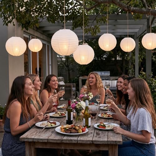 10pcs White Paper Lanterns Party Decorations, 16in Large Chinese Round Paper Hanging Decorations Lanterns Jumbo Lamps for Home, Parties - Image 6