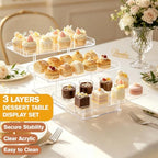 Primst 3 Pack Acrylic Dessert Table Display Set – Rectangular Display Stands for Sandwiches, Cookies & Finger Food, Tiered Trays for Weddings, Baby Shower, Tea Party - Image 4