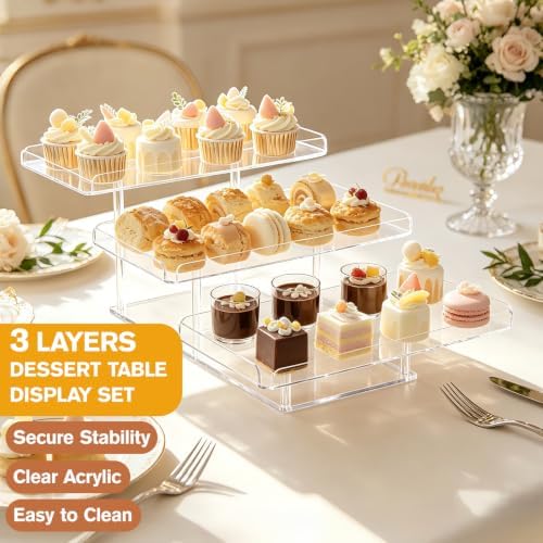 Primst 3 Pack Acrylic Dessert Table Display Set – Rectangular Display Stands for Sandwiches, Cookies & Finger Food, Tiered Trays for Weddings, Baby Shower, Tea Party - Image 4