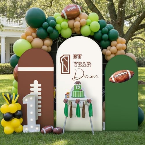 3 Pcs 1st Year Down Birthday Arch Cover First Year Down Football Backdrop by Chunful