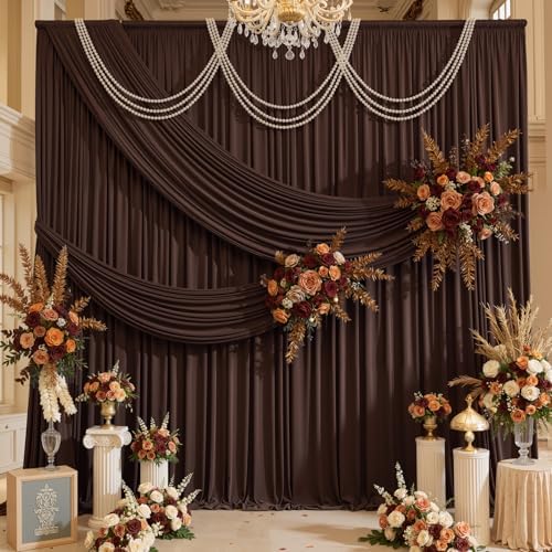 20x16ft Brown Backdrop Curtains for Wedding Party, 4 Panels 16 ft Long Back Drop Cloth, Wrinkle-Free Polyester Drapes for Birthday, Baby Shower, Stage Photography Background - Image 2