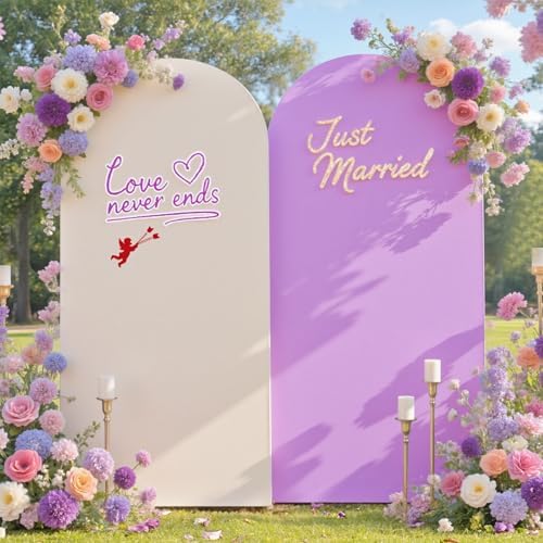 Ivory Purple Arch Backdrop Cover Set of 2-7.2ft 6ft Dual Color Wedding Arch Cover-Wrinkle Free Stretchy Spandex Cream Lavender Fitted Chiara Arch Stand Cover for Birthday Party Photo Photography by LeegleriTableSkirt