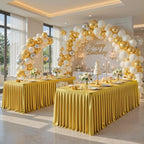 2 Packs Gold Satin Tablecloths Rectangle 4FT,Glitter Spandex Fitted Stretch Table Covers Wrinkle-Resistant Floor Length Shimmer Pleated Table Skirt for Wedding Parties Baby Shower Banquets - Image 4