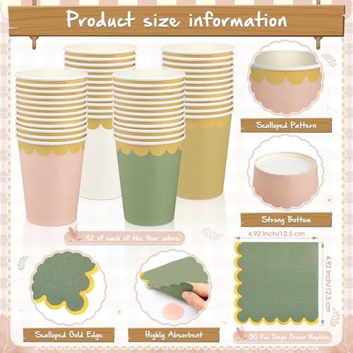 Mimorou 342 Pcs Sage Green and Pink Party Supplies Plates Napkins Cups - Image 4
