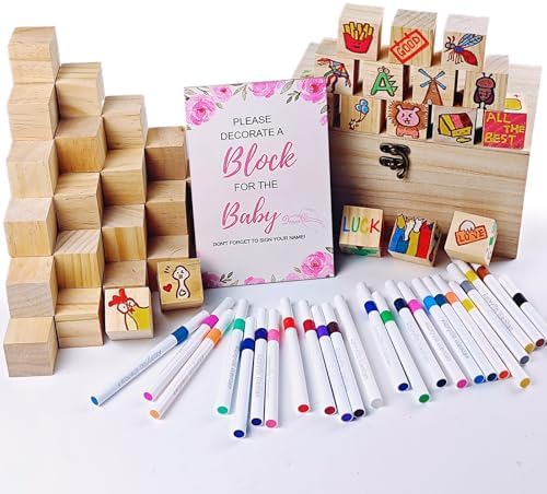 EIGTWEN 78pcs Baby Shower Games Sign Kit, Baby Blocks for Baby Shower(Blue) by EIGTWEN