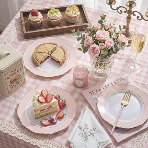 WDF 60pcs Pink Dessert Plates - 7.5inch Baroque Pink and White Disposable Dessert Cute Cake Plates for Upscale Parties &Wedding-Special for Baby Shower, Brithday, Tea Party - Image 5