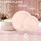 Tinybee 60PCS Pink Plastic Plates - Heavy Duty Pink Disposable Plates - Image 2