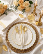 Ciaell 175 Piece Ivory and Gold Plastic Plates for Weddings Parties - Image 2