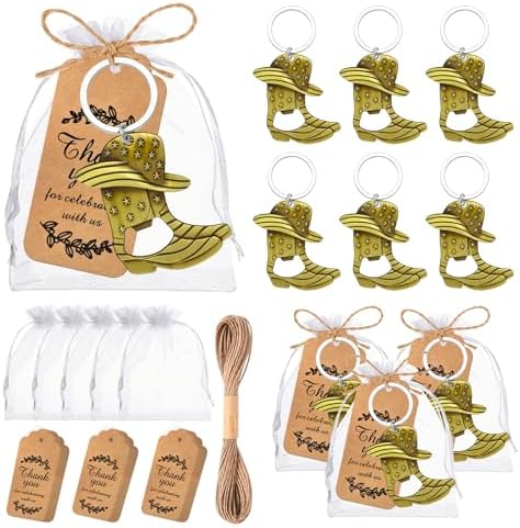 50Set Cowboy Boot Bottle Opener Keychains Baby Shower Return Favors for Guests, Western Bottle Opener Souvenirs for Wedding Birthday Quinceanera Party Favors (Bronze 50pcs) by VZCBZC