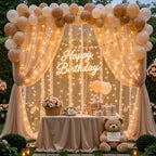 10x10ft Dark Champagne Tulle Backdrop Curtains with Lights String for Parties,Wrinkle Free Sheer Curtain Wedding Photo Backdop Drapes for Baby Shower Birthday Party Photography Home Decorations - Image 3