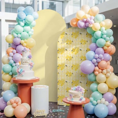 Cute Honeybee Arch Backdrop Cover 7.2 ft Yellow Honeycomb Love 2 Sided Wedding Arch Covers Stretchy Backdrop Round Top for Birthday, Party, Baby Shower Decorations - Image 4