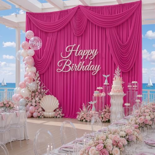 50ftx15ft Hot Pink Backdrop Curtains for Parties, Wrinkle Free Polyester Hot Pink Photo Backdrop Drapes 10 Panels 15 ft Long Back Drop Cloth for Wedding Birthday Photography Background Party - Image 5