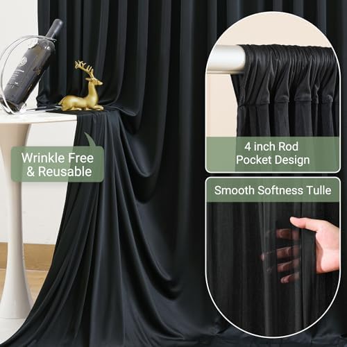 Black Tulle Backdrop Curtain for Parties Wedding,10ft x 10ft Wrinkle Free Curtain Backdrop,2 Layer Drapes for Backdrop,Polyester Wedding Back Drop for Bridal Shower Birthday Baby Shower Photography - Image 6