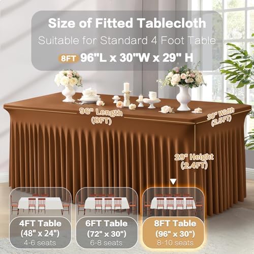 Shillance 2 Packs Brown Spandex Tableclothes for 8 Foot Rectangle Table, Spandex Table Covers 8FT Stretch Table Skirts Wrinkle Free Fitted Table Cloth for Event, Wedding, Banquet & Parties - Image 3
