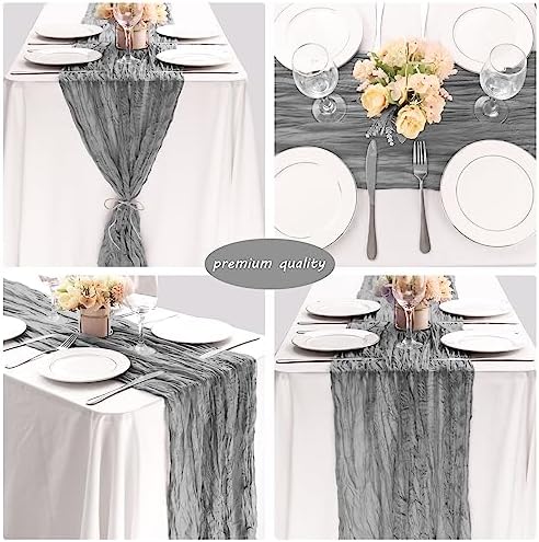 35x120 Inch Gray Cheesecloth Table Runner Rustic Boho Wedding Party Decor - Image 5