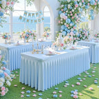 gogoparti 4 Pack Spandex Baby Blue Fitted Table Cloth for 8ft Rectangle Tables Light Blue Stretch Tablecloth Banquet Table Covers Wrinkle Free Tablecloths for Parties Wedding - Image 2