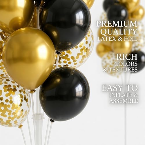 HIINS Black Gold Balloon Column Kit Set of 2 With Base,Pole for Party Decor - Image 3
