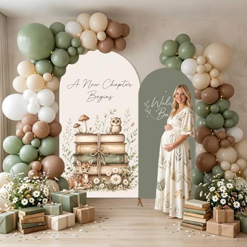 2PCS A New Chapter Begins Baby Shower Arch Backdrop Cover 6ft 7.2ft Stretchy Spandex Storybook Baby Shower Backdrop for A New Chapter Begins Pregnancy Announcement Party Supplies Photo Props - Image 5