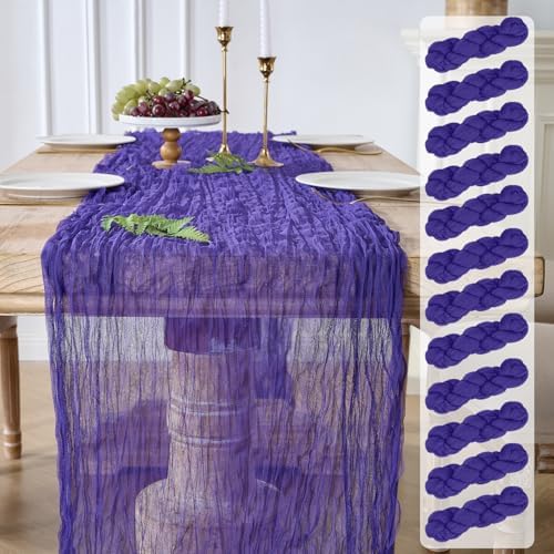 12 Pack Purple Cheesecloth Table Runners, 120 Inch 10Ft Gauze Table Runner for Wedding Birthday Party Baby Shower Decorations by YARGEZON