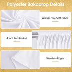 40x10ft White Backdrop Curtains for Wedding Parties Wrinkle Free Photo Backdrop Drapes for Photography Birthday Baby Shower Soft Fabric Party Backgournd for Photoshoot 5x10ft, 8 Panels - Image 2