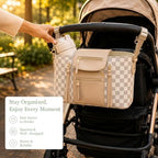 miss fong Checkered Stroller Caddy with Insulated Cup Holder Universal Stroller Organizer Bag Baby Storage Bag with Adjustable Strap, Fits for Baby Carriage like Uppababy, Baby Jogger, Umbrella - Image 3