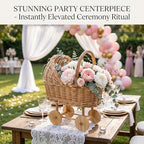 Woven Rattan Stroller-Shaped Flower Basket with Handle, Handwoven Decorative wicker baby carriage Basket for Baby Shower, Wedding, Party Decor, Floral Arrangements & Gift Hampers - Image 2