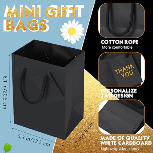 Sherr 50 Pcs Black Gift Bags with Handles Tags 5.3 x 3.7 x 8.1 Inches Small Glossy Paper Bags Bulk Wedding Birthday Baby Shower Party Favor Gifts - Image 3