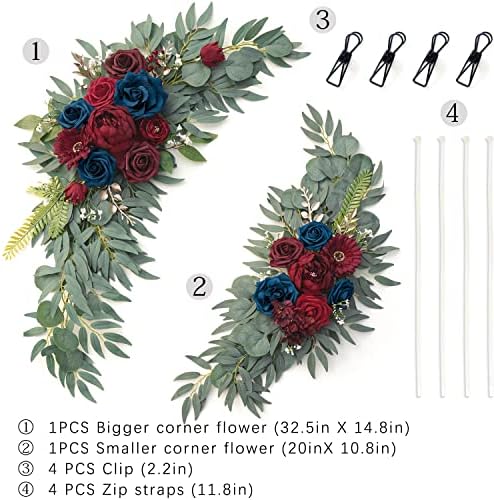 ponatia Wedding Arch Flowers (Pack of 2), Burgundy and Navy Flowers Wedding Decorations for Wedding Welcome Signs, Wedding Arches for Ceremony Reception - Image 4