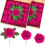 100 Pcs Artificial Rose Flowers, Hot Pink by Luinabio