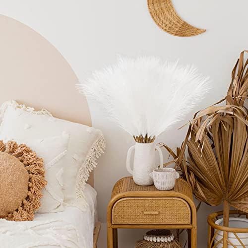obbsie 50pcs White Faux Pampas Grass Decor, 21.6" Short Artificial Pompous Grass Floral Fake Pompas Grass Branches Vase Filler Flower Arrangement for Home Wedding Boho Decor (Pack of 2) - Image 3