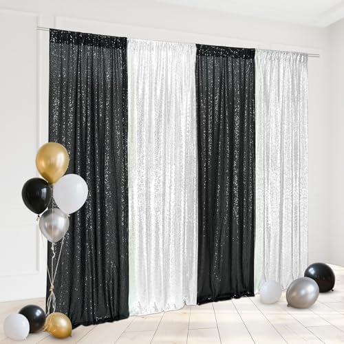 Eternal Beauty Black & Silver Sequin Backdrop Curtains, 4 Panels 2x8FT - Image 2