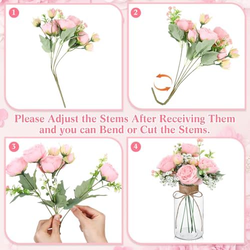 Zeyune 6 Sets Mason Jar Table Centerpiece with Artificial Peony Baby's Breath Flower Centerpieces Faux Flowers with Rope for Wedding Reception Engagement Bridal Shower Rustic Table Decor(Light Pink) - Image 2