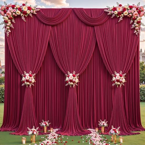 4 Panels Burgundy Backdrop Curtains - Wrinkle Free Fabric Backdrop Curtain for Photoshoot, 10FT Wedding Party Photo Backdrop Drapes for Birthday Baby Shower Photography Stage Background Decorations by Shillance