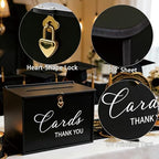 Extra Large Card Box with Lock & Slot, Gothic Black Wedding Card Boxes for Reception Money Gift Envelope, Spacious Gift Cards Holder Box for Black Party Graduation Funeral Charity Table Decor - Image 4