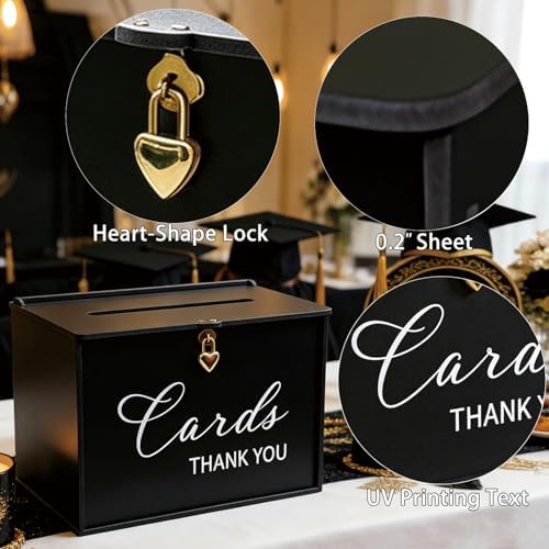 Extra Large Card Box with Lock & Slot, Gothic Black Wedding Card Boxes for Reception Money Gift Envelope, Spacious Gift Cards Holder Box for Black Party Graduation Funeral Charity Table Decor - Image 4