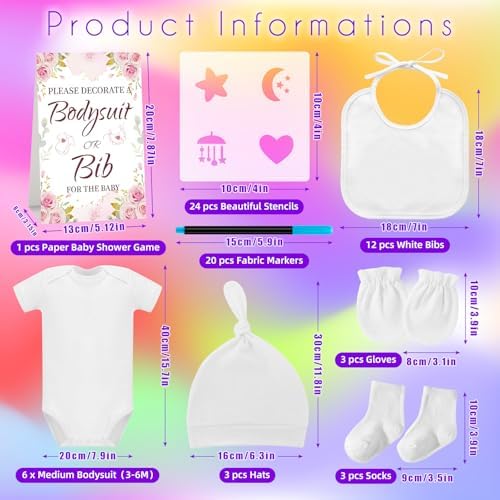 78PCS Baby Bib Bodysuit Baby Shower Set Baby Shower Game Sign Baby Feede Bib Newborn Bodysuit Fabric Marker - Image 2