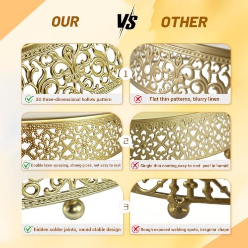 12 Inch Luxury Gold Cake Stand, Round Metal Dessert Display with Ornate Filigree Lace, Dual-Coated Premium Finish for Wedding, Anniversary & Elegant Home Decor - Image 4