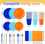 Ziliny 420 Pcs Orange Blue Plates Cups Napkins Sky Blue, Orange - Image 2
