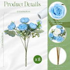 Geosar 8 Bundles Artificial Peonies Flowers,Blue, White - Image 2