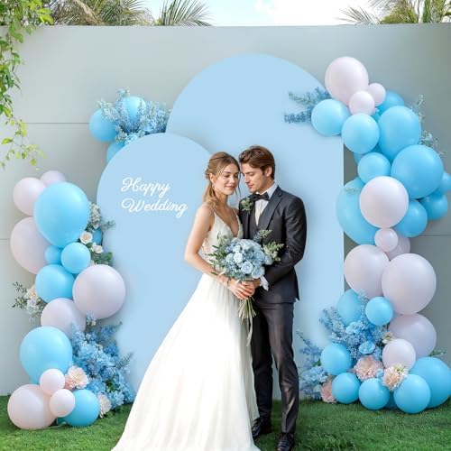 Blue Arch Backdrop Cover 2 Set - 7.2FT, 6FT Spandex Fitted Wedding Arch Stand Covers Round Top Chiara Arch Backdrop Stands Cover for Birthday Parties Banquet Photo Background Decoration - Image 5