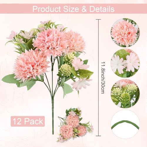 Light Pink Artificial Flowers 12 Bundles Silk Floral with Stems - Image 2