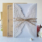 50Pcs 5.12" x 7.28" Personalized Rustic Laser Cut Lace Wedding Invitations Kit Blank Kraft Wedding Invitation Cards with Hemp Rope Envelopes - Image 3