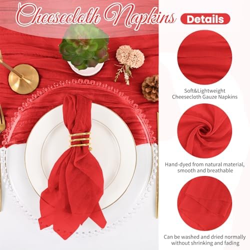 100 Pack Red Cloth Napkins 20x20Inch Cheesecloth Napkins - Image 3